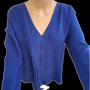 Yumi Kim 100% Silk Cobalt Blue Button-Down Blouse